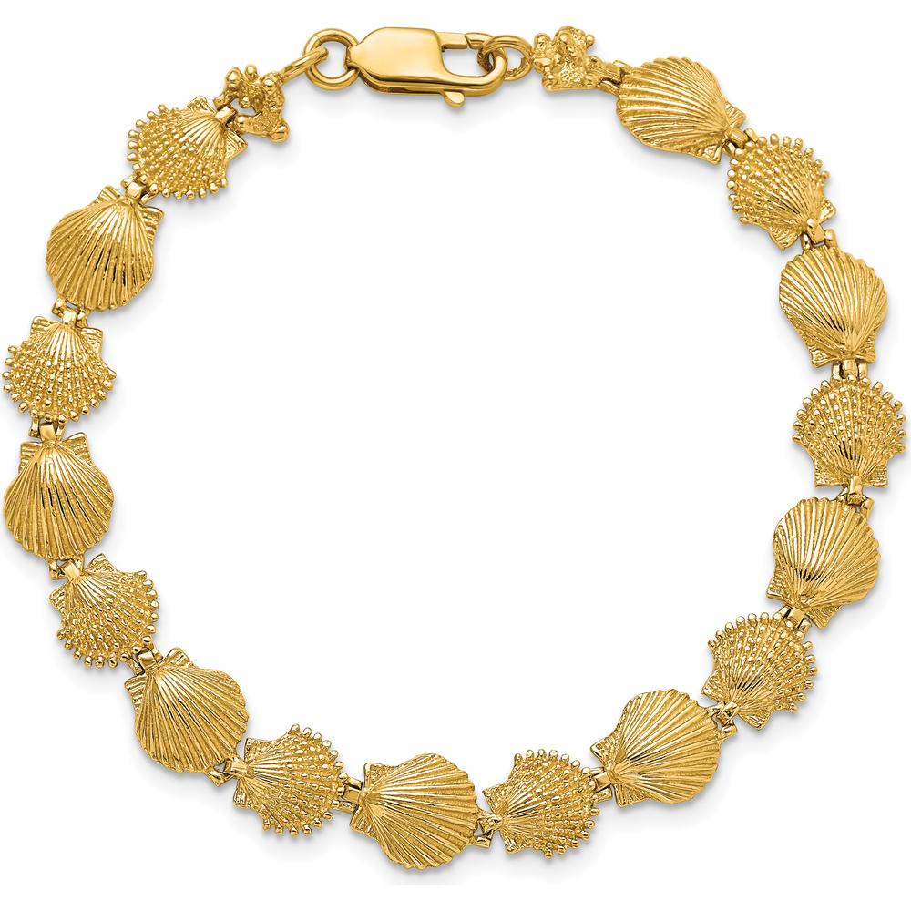 14K Yellow Gold Textured Scallop Shell 7" Bracelet with Lobster Clasp by Oro Pregiato
