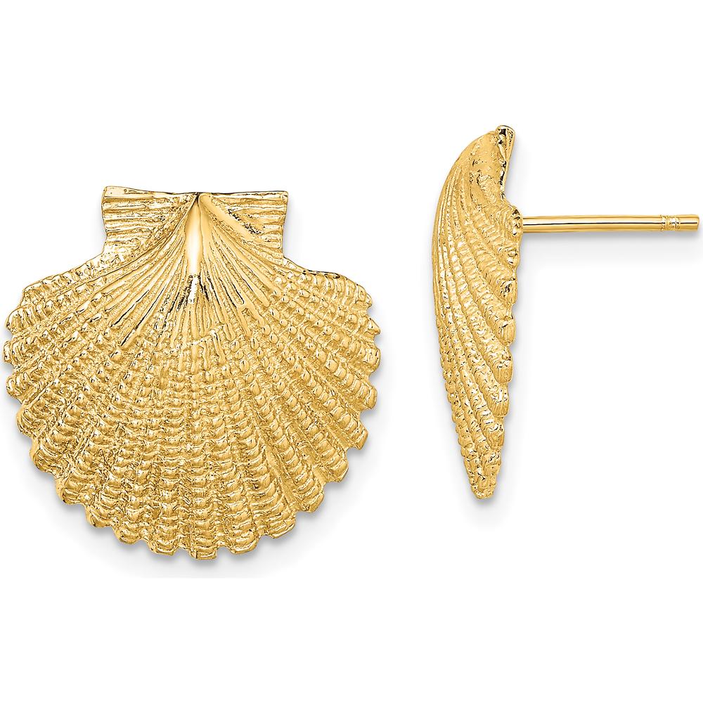 14K Yellow Gold Textured Scallop Shell Button Post Earrings - Nature-Inspired Elegance by 0