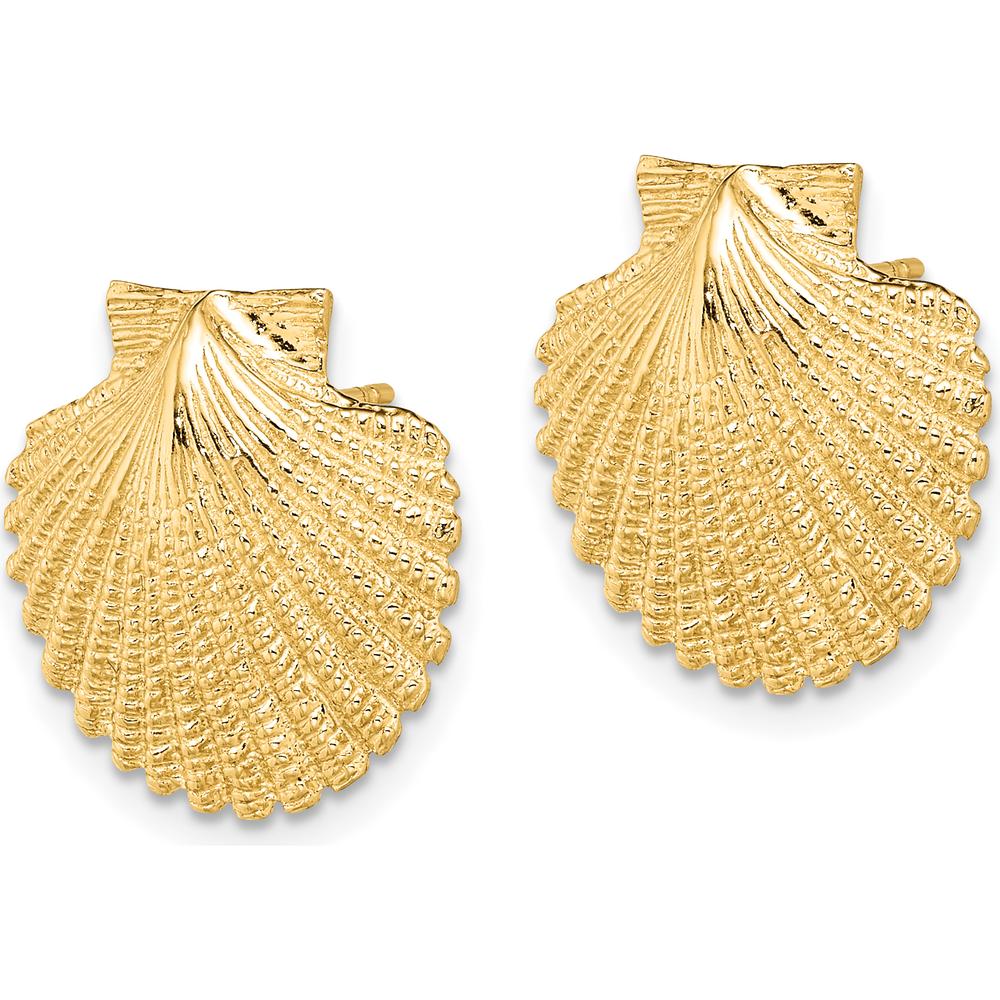 14K Yellow Gold Textured Scallop Shell Button Post Earrings - Nature-Inspired Elegance by 0