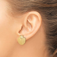 14K Yellow Gold Textured Scallop Shell Button Post Earrings - Nature-Inspired Elegance by 0