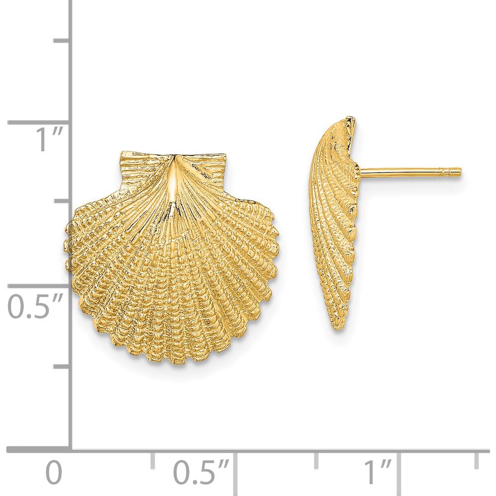 14K Yellow Gold Textured Scallop Shell Button Post Earrings - Nature-Inspired Elegance by 0