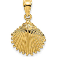 14K Yellow Gold Textured Scallop Shell Charm Pendant - 19mm Length by Oro Pregiato