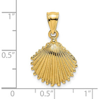 14K Yellow Gold Textured Scallop Shell Charm Pendant - 19mm Length by Oro Pregiato