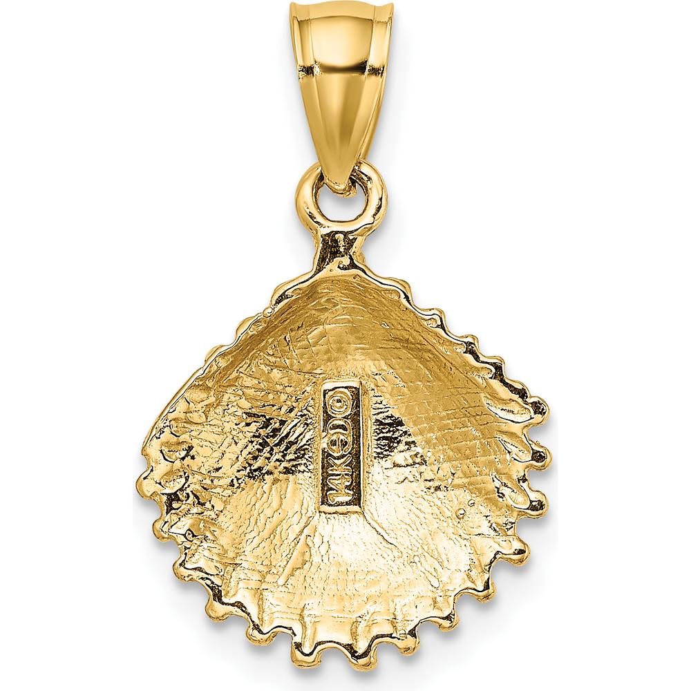 14K Yellow Gold Textured Scallop Shell Charm Pendant - 19mm Length by Oro Pregiato
