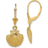 14K Yellow Gold Textured Scallop Shell Leverback Drop Earrings by 0