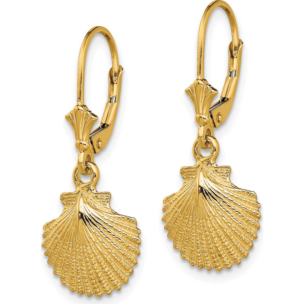 14K Yellow Gold Textured Scallop Shell Leverback Drop Earrings by 0