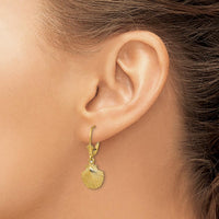 14K Yellow Gold Textured Scallop Shell Leverback Drop Earrings by 0