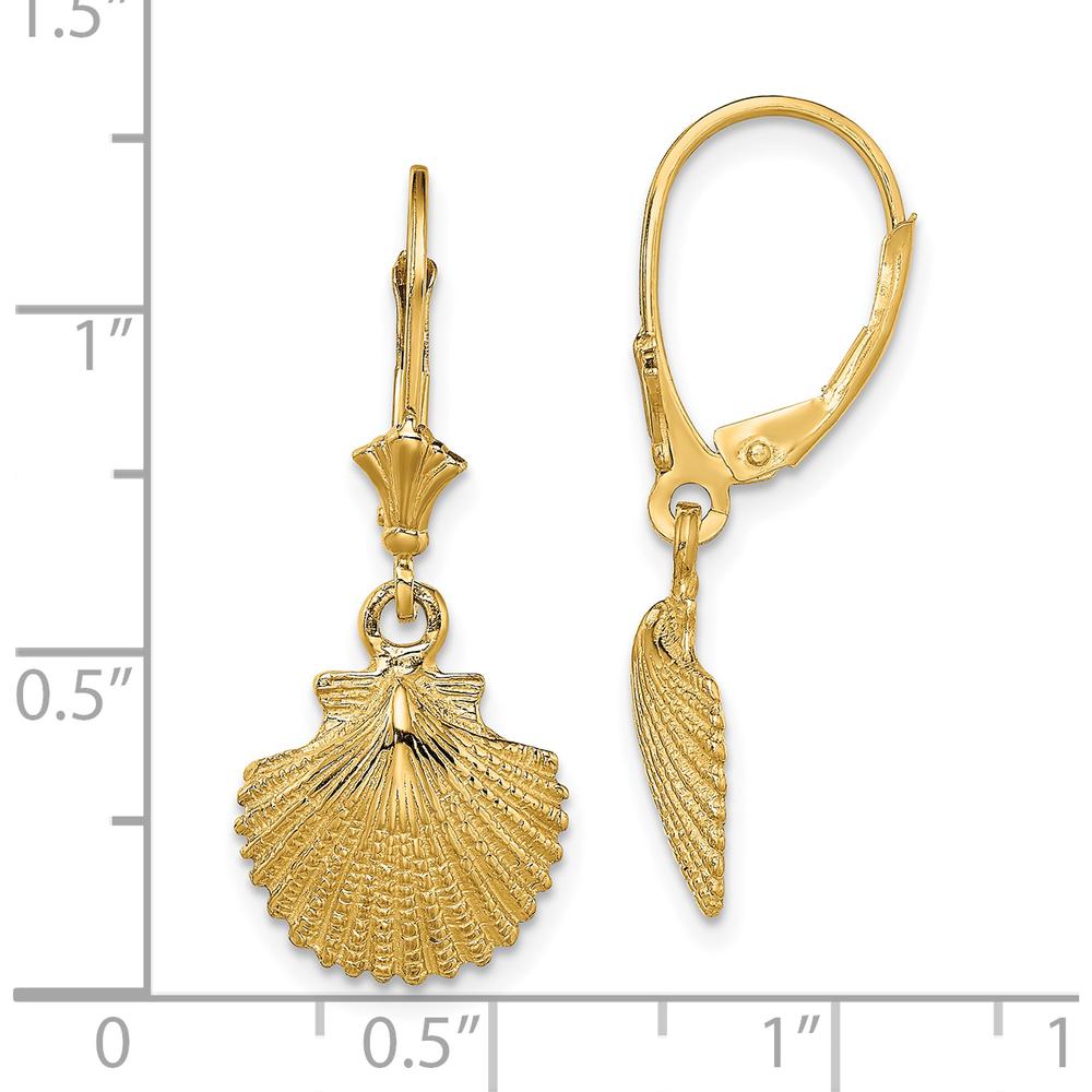 14K Yellow Gold Textured Scallop Shell Leverback Drop Earrings by 0
