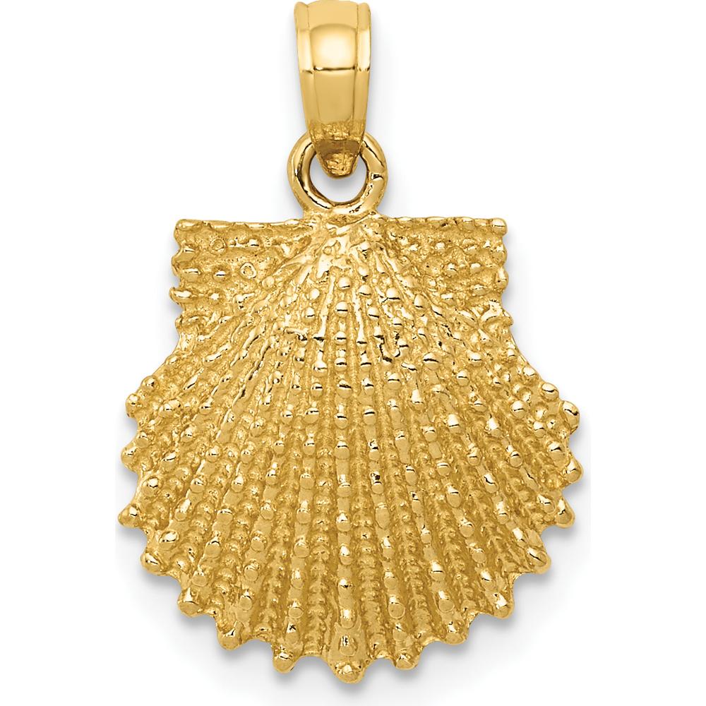 14K Yellow Gold Textured Scallop Shell Pendant - 20mm Length by Oro Pregiato