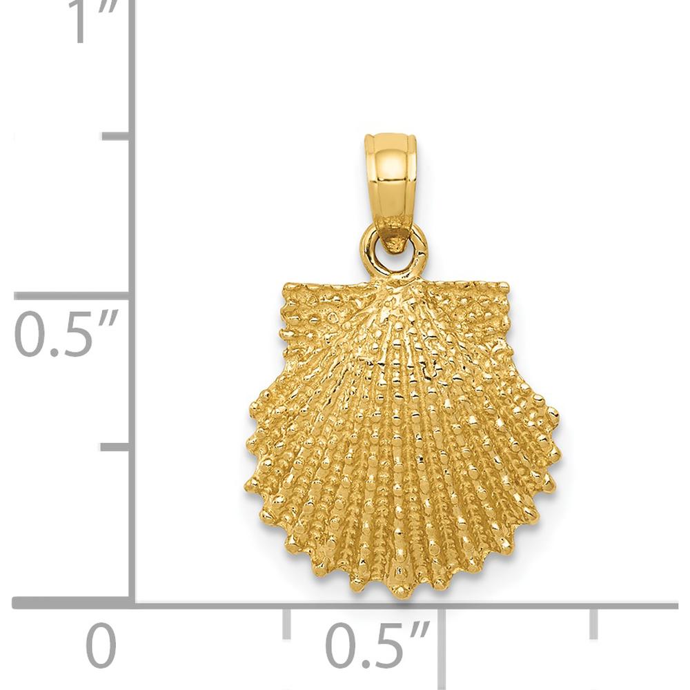 14K Yellow Gold Textured Scallop Shell Pendant - 20mm Length by Oro Pregiato
