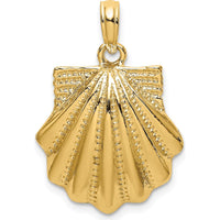 14K Yellow Gold Textured Scallop Shell Pendant Charm - Nature-Inspired Design by Oro Pregiato