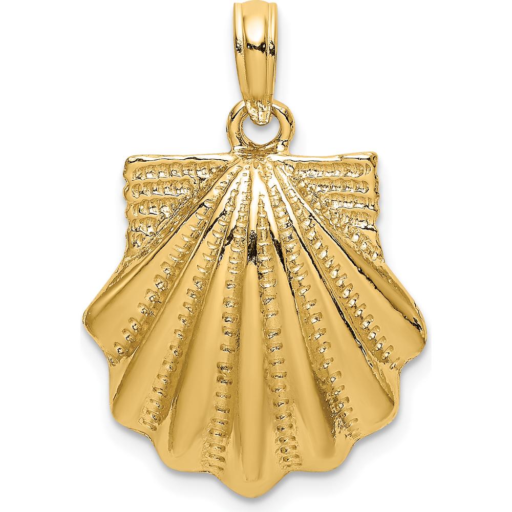 14K Yellow Gold Textured Scallop Shell Pendant Charm - Nature-Inspired Design by Oro Pregiato