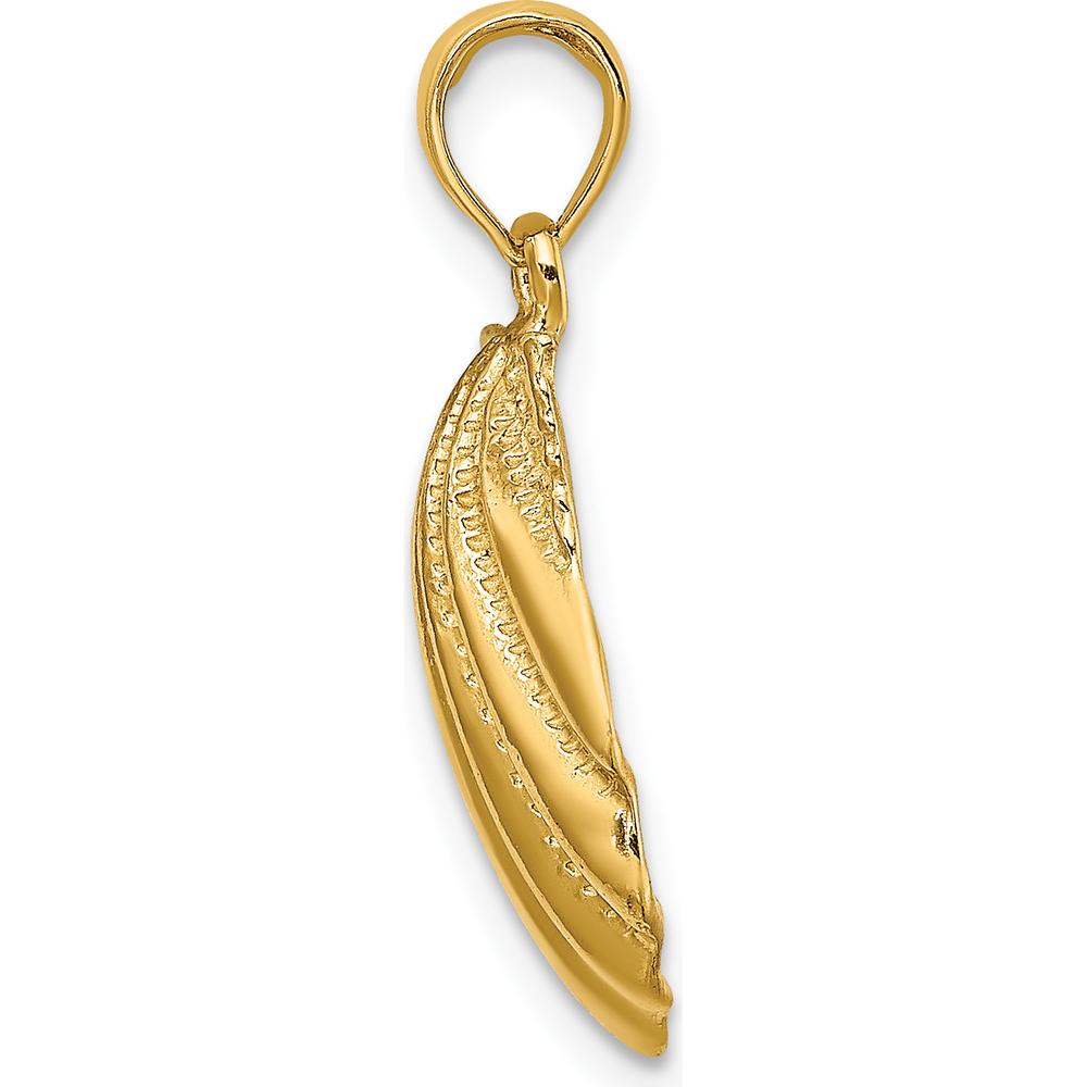 14K Yellow Gold Textured Scallop Shell Pendant Charm - Nature-Inspired Design by Oro Pregiato