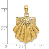 14K Yellow Gold Textured Scallop Shell Pendant Charm - Nature-Inspired Design by Oro Pregiato