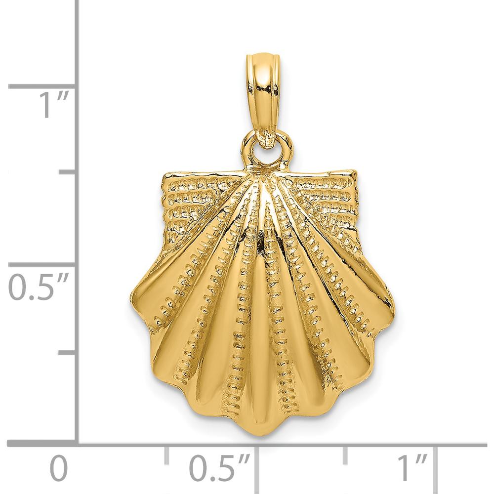 14K Yellow Gold Textured Scallop Shell Pendant Charm - Nature-Inspired Design by Oro Pregiato