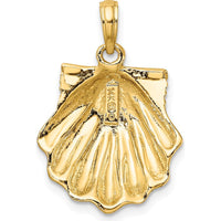 14K Yellow Gold Textured Scallop Shell Pendant Charm - Nature-Inspired Design by Oro Pregiato
