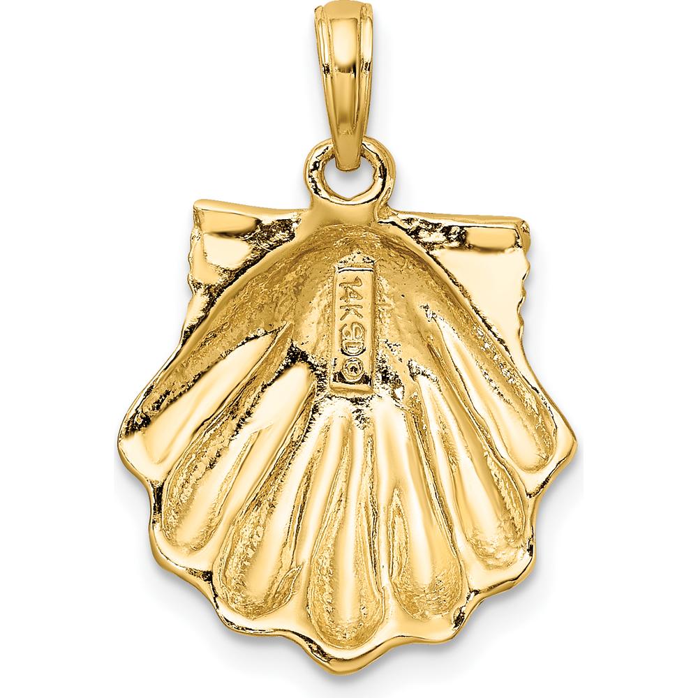 14K Yellow Gold Textured Scallop Shell Pendant Charm - Nature-Inspired Design by Oro Pregiato