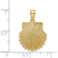14K Yellow Gold Textured Scallop Shell Pendant - Coastal Charm Design by Oro Pregiato