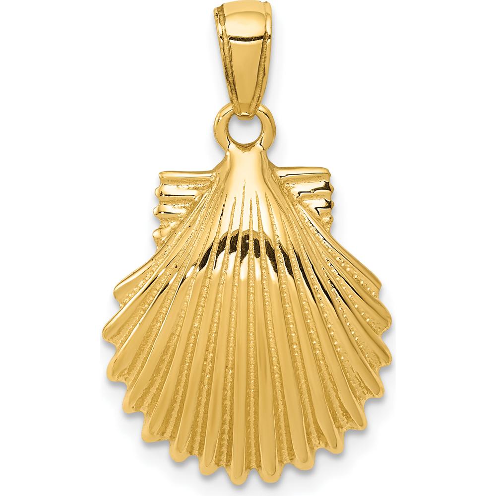 14K Yellow Gold Textured Scallop Shell Pendant - Nature-Inspired Charm, 26mm Length by Oro Pregiato