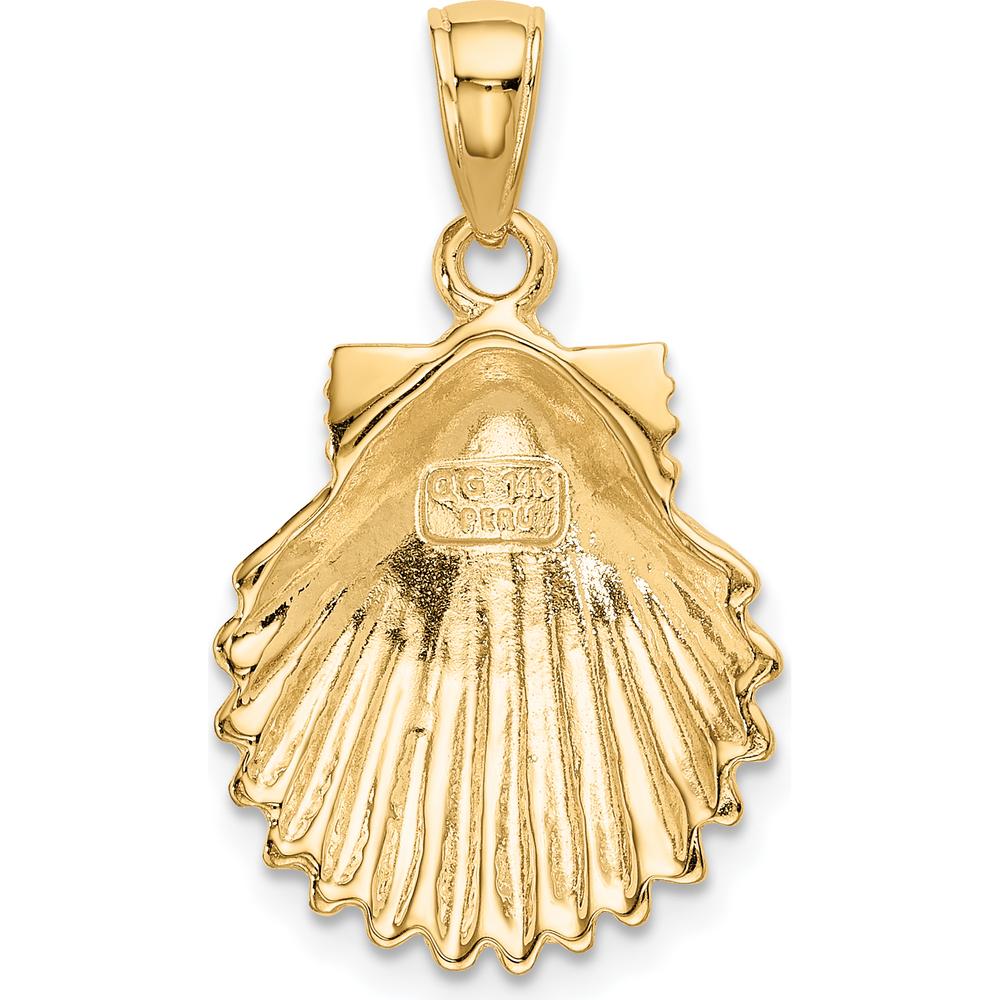 14K Yellow Gold Textured Scallop Shell Pendant - Nature-Inspired Charm, 26mm Length by Oro Pregiato
