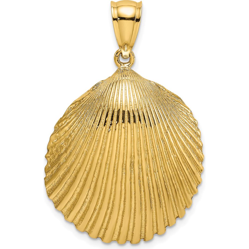 14K Yellow Gold Textured Scallop Shell Pendant with Polished Bail by Oro Pregiato