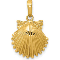 14K Yellow Gold Textured Scallop Shell Pendant with Polished Finish - 22mm Length by Oro Pregiato