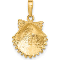 14K Yellow Gold Textured Scallop Shell Pendant with Polished Finish - 22mm Length by Oro Pregiato