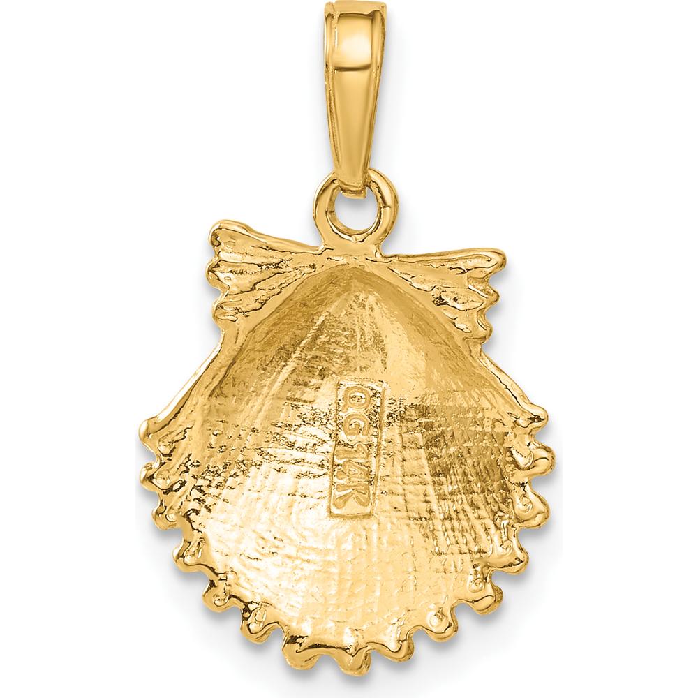 14K Yellow Gold Textured Scallop Shell Pendant with Polished Finish - 22mm Length by Oro Pregiato