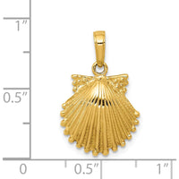 14K Yellow Gold Textured Scallop Shell Pendant with Polished Finish - 22mm Length by Oro Pregiato