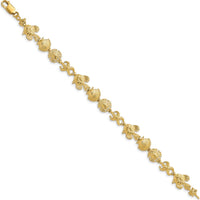 14K Yellow Gold Textured Sea Life Station Bracelet with Fish, Seashell, and Starfish Charms - 7" Length by Oro Pregiato