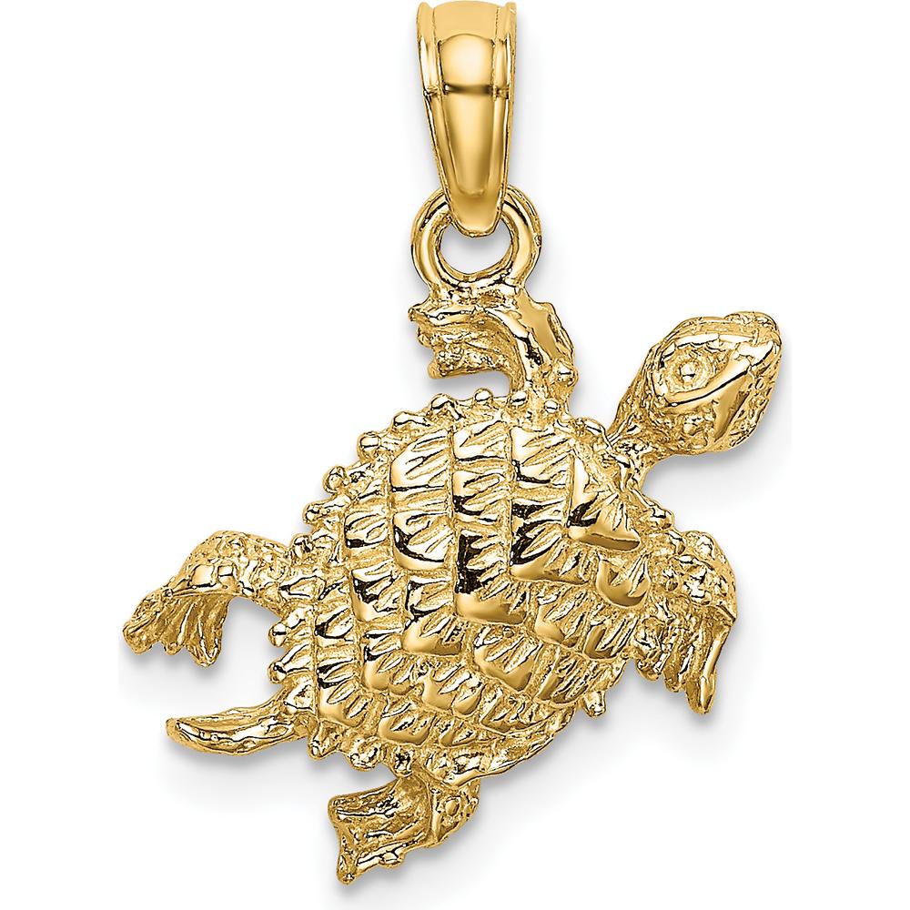 14K Yellow Gold Textured Sea Turtle Charm Pendant - 20mm Length by Oro Pregiato