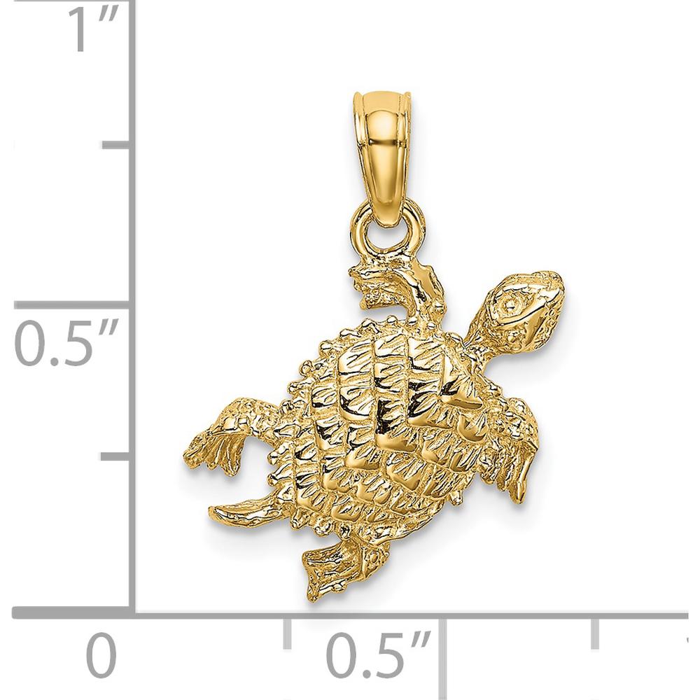 14K Yellow Gold Textured Sea Turtle Charm Pendant - 20mm Length by Oro Pregiato