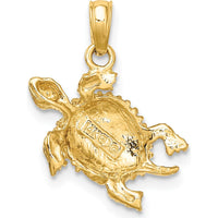 14K Yellow Gold Textured Sea Turtle Charm Pendant - 20mm Length by Oro Pregiato