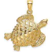 14K Yellow Gold Textured Sea Turtle Charm Pendant by Oro Pregiato