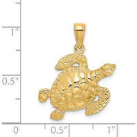14K Yellow Gold Textured Sea Turtle Charm Pendant - Ocean Inspired Design by Oro Pregiato
