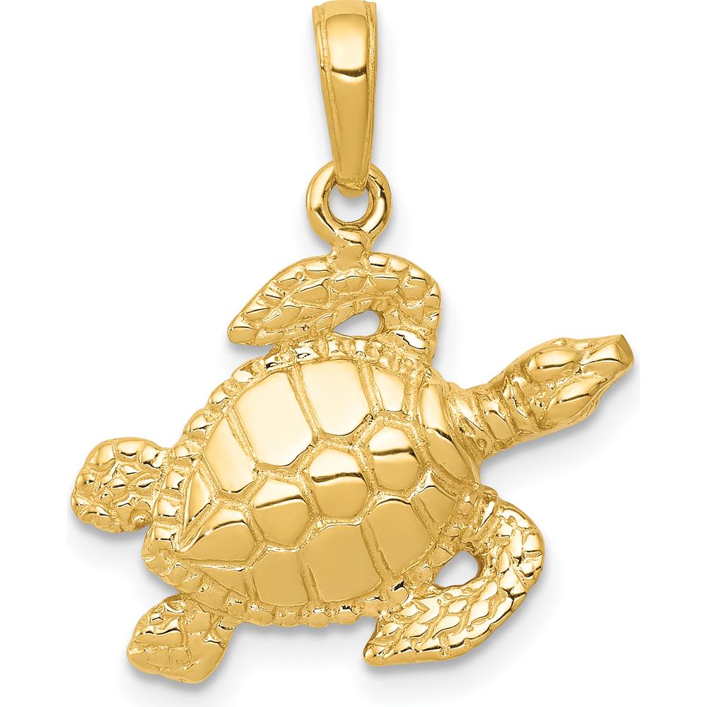 14K Yellow Gold Textured Sea Turtle Pendant - 20.5mm Length by Oro Pregiato