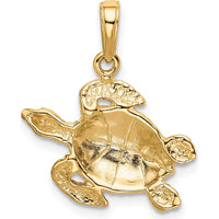 14K Yellow Gold Textured Sea Turtle Pendant - 20.5mm Length by Oro Pregiato