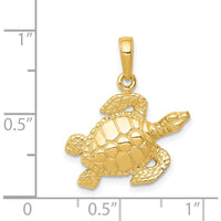 14K Yellow Gold Textured Sea Turtle Pendant - 20.5mm Length by Oro Pregiato