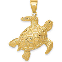 14K Yellow Gold Textured Sea Turtle Pendant - 36mm Length, 27mm Width by Oro Pregiato
