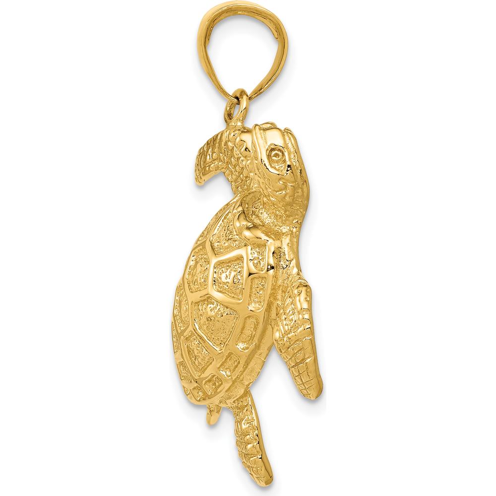 14K Yellow Gold Textured Sea Turtle Pendant - 36mm Length, 27mm Width by Oro Pregiato