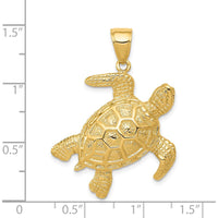 14K Yellow Gold Textured Sea Turtle Pendant - 36mm Length, 27mm Width by Oro Pregiato