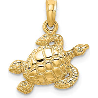 14K Yellow Gold Textured Sea Turtle Pendant Charm - 16mm Length by Oro Pregiato