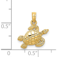 14K Yellow Gold Textured Sea Turtle Pendant Charm - 16mm Length by Oro Pregiato