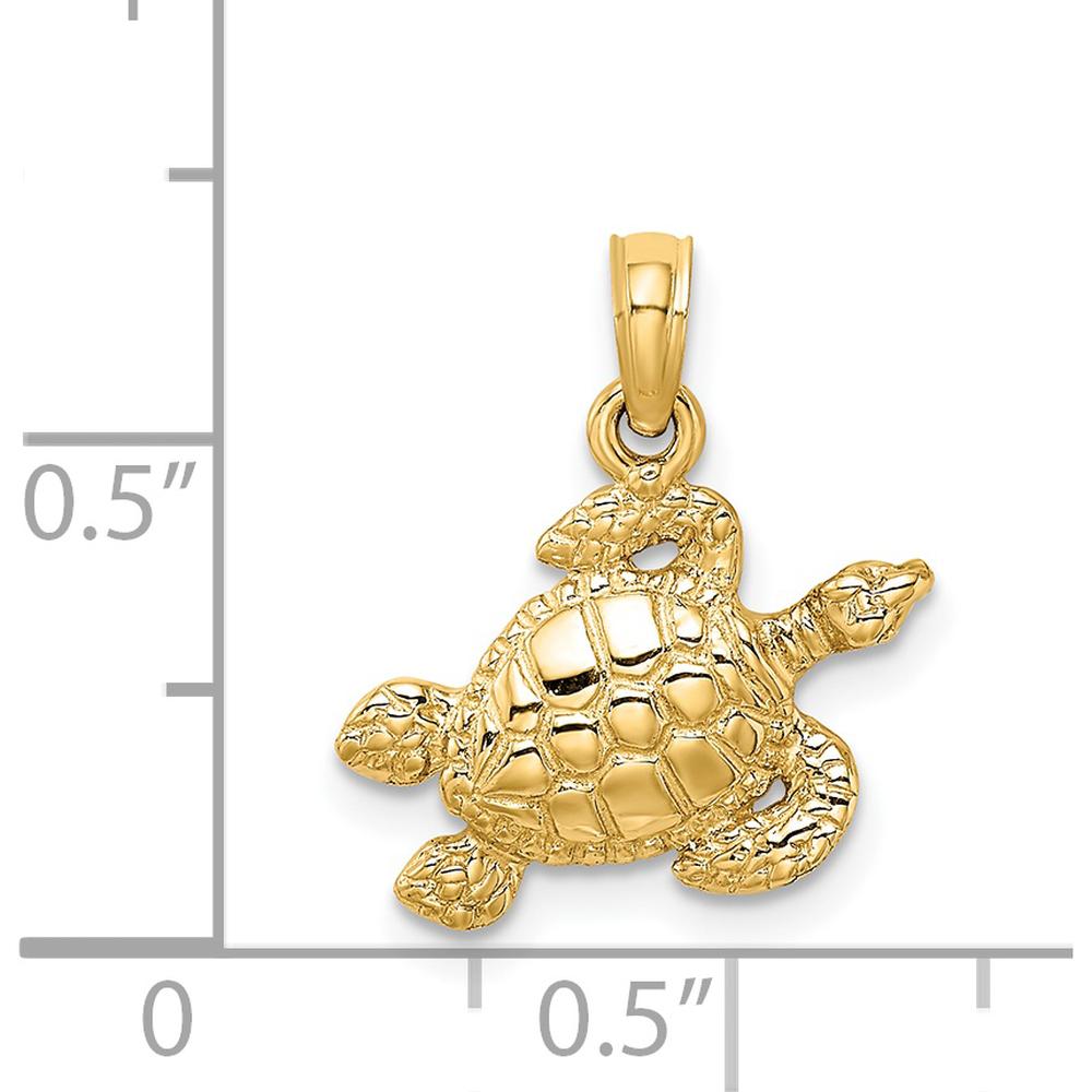 14K Yellow Gold Textured Sea Turtle Pendant Charm - 16mm Length by Oro Pregiato