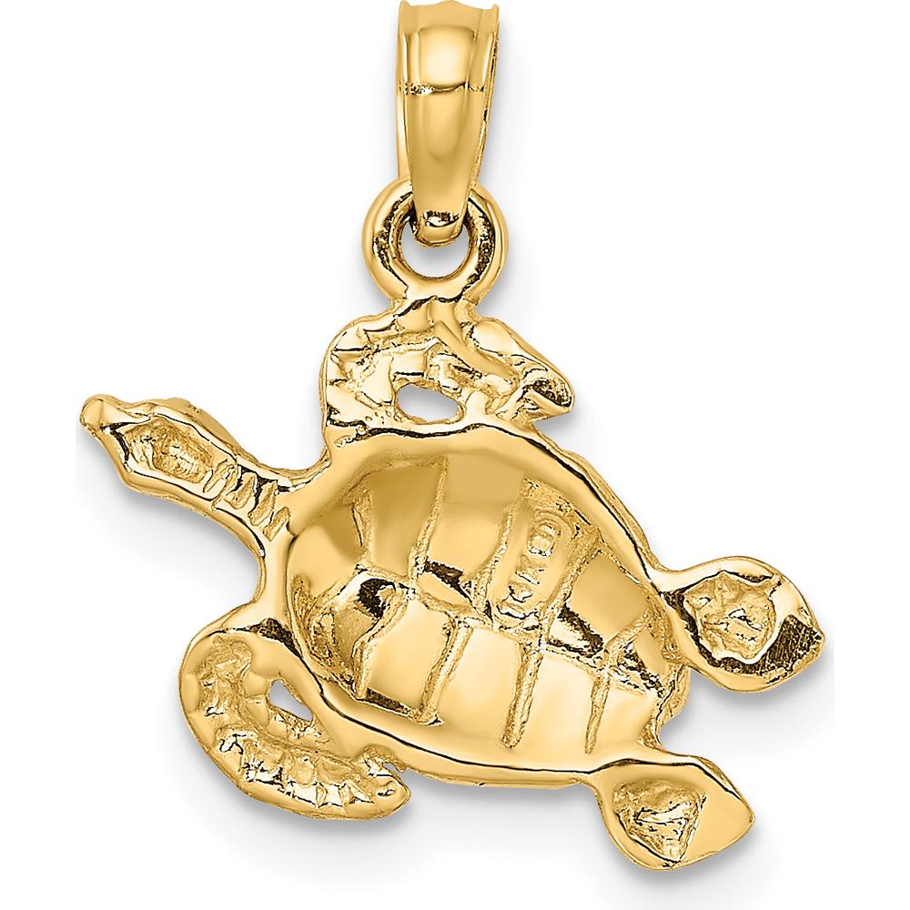 14K Yellow Gold Textured Sea Turtle Pendant Charm - 16mm Length by Oro Pregiato