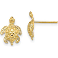 14K Yellow Gold Textured Sea Turtle Post Earrings - Polished Finish by 0