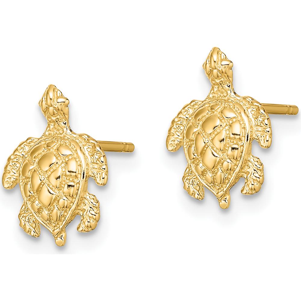 14K Yellow Gold Textured Sea Turtle Post Earrings - Polished Finish by 0