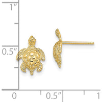 14K Yellow Gold Textured Sea Turtle Post Earrings - Polished Finish by 0