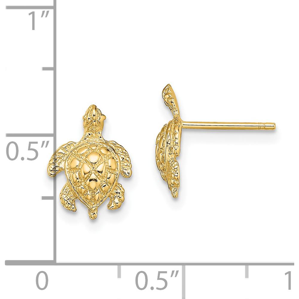 14K Yellow Gold Textured Sea Turtle Post Earrings - Polished Finish by 0