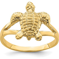 14K Yellow Gold Textured Sea Turtle Ring - Symbolic Animal Motif Jewelry by 0